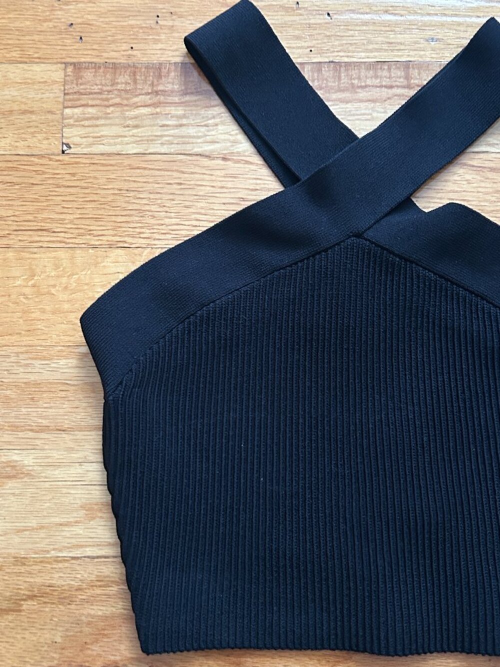 Aritzia Babaton Black Sculpt Cross Neck Tank Top Women's Extra Small Minimal EUC - Picture 3 of 10